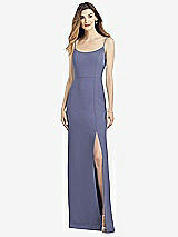 Alt View 1 Thumbnail - French Blue Spaghetti Strap V-Back Crepe Gown with Front Slit