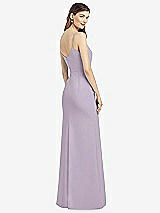 Rear View Thumbnail - Lilac Haze Spaghetti Strap V-Back Crepe Gown with Front Slit