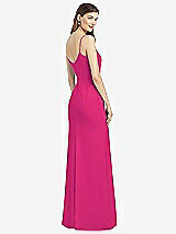 Rear View Thumbnail - Think Pink Spaghetti Strap V-Back Crepe Gown with Front Slit