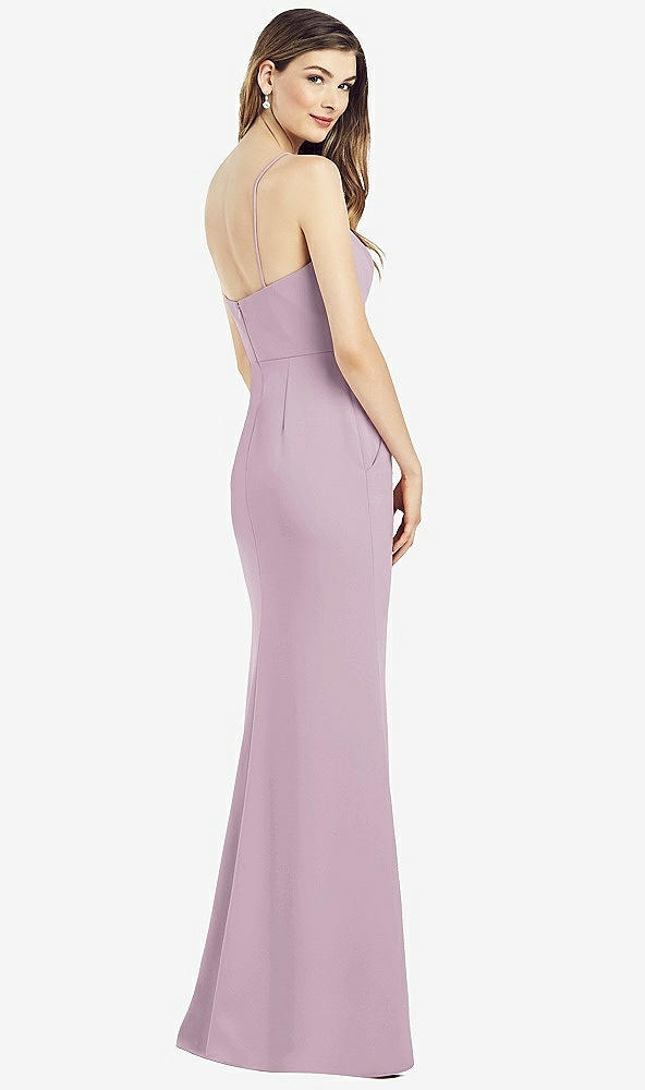 Back View - Suede Rose Spaghetti Strap A-line Crepe Dress with Pockets