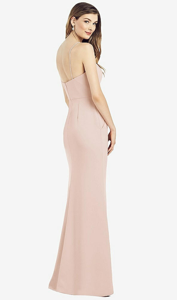 Back View - Cameo Spaghetti Strap A-line Crepe Dress with Pockets