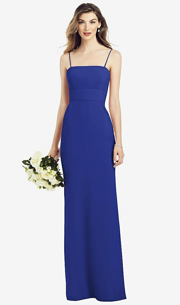 Front View - Cobalt Blue Spaghetti Strap A-line Crepe Dress with Pockets