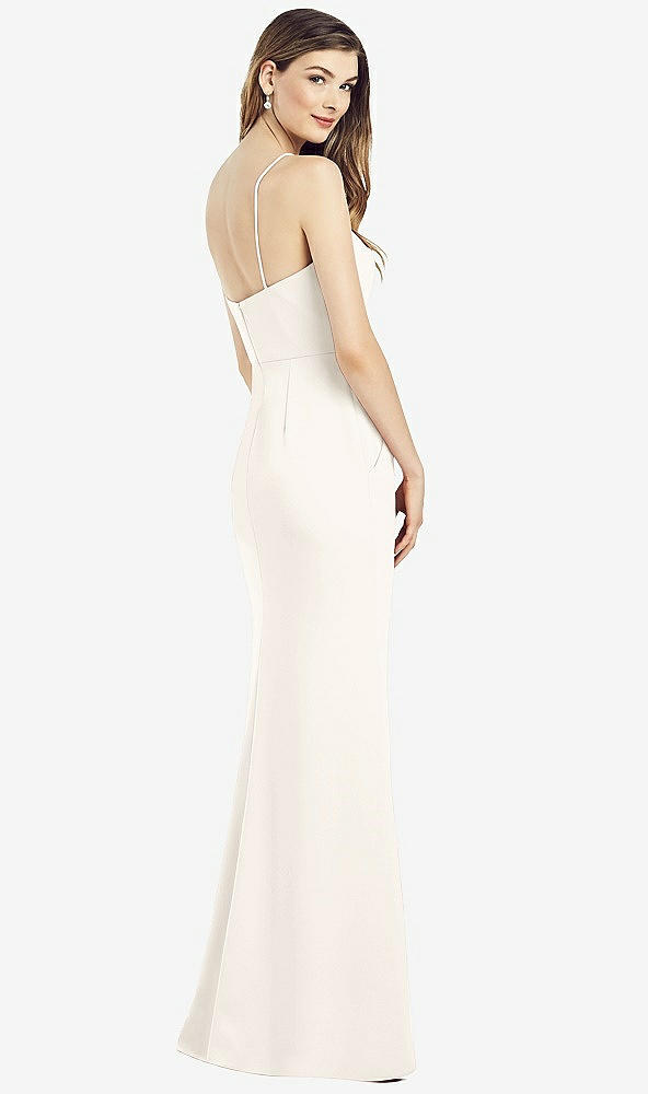 Back View - Ivory Spaghetti Strap A-line Crepe Dress with Pockets