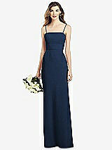 Front View Thumbnail - Midnight Navy Spaghetti Strap A-line Crepe Dress with Pockets