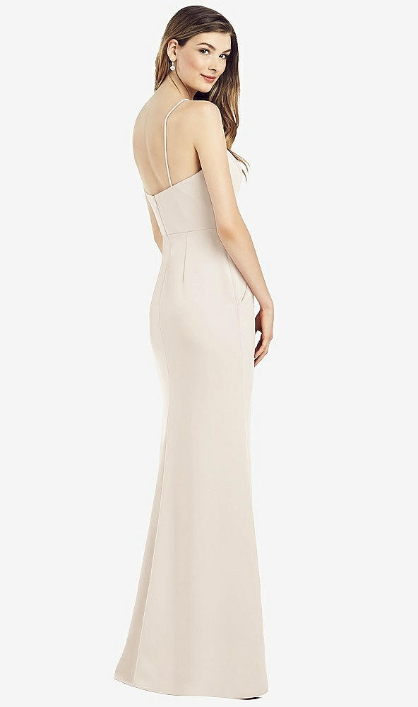 Back View - Oat Spaghetti Strap A-line Crepe Dress with Pockets
