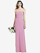 Front View Thumbnail - Powder Pink Spaghetti Strap A-line Crepe Dress with Pockets
