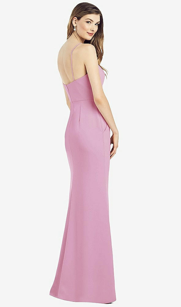 Back View - Powder Pink Spaghetti Strap A-line Crepe Dress with Pockets