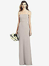 Front View Thumbnail - Taupe Spaghetti Strap A-line Crepe Dress with Pockets