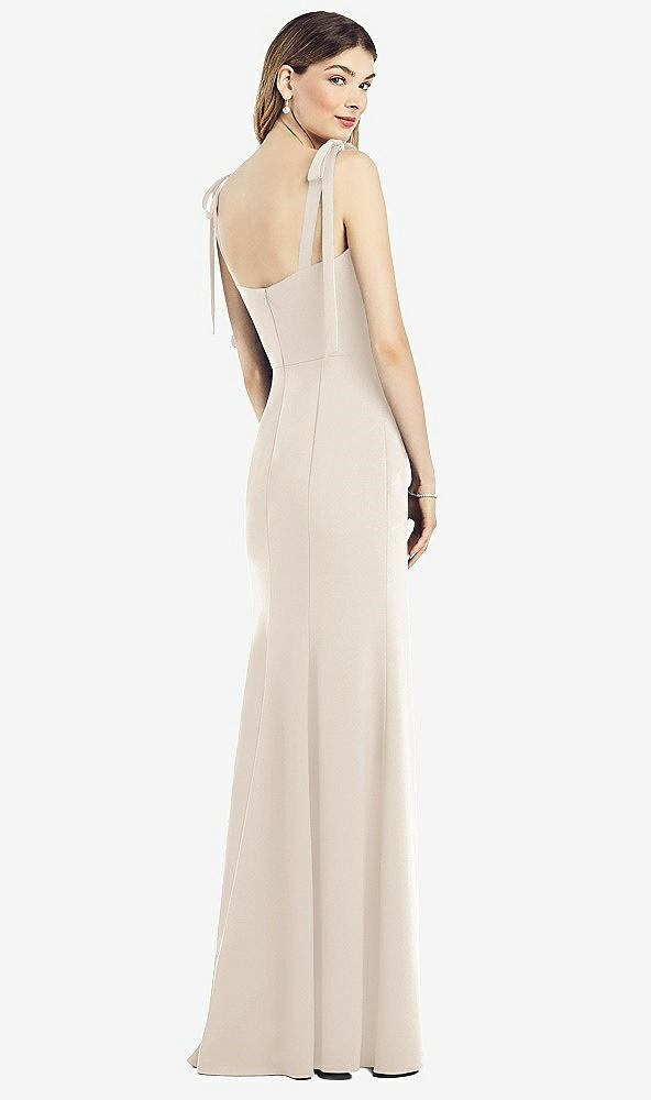 Back View - Oat Flat Tie-Shoulder Crepe Trumpet Gown with Front Slit