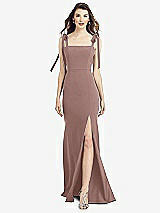 Front View Thumbnail - Sienna Flat Tie-Shoulder Crepe Trumpet Gown with Front Slit