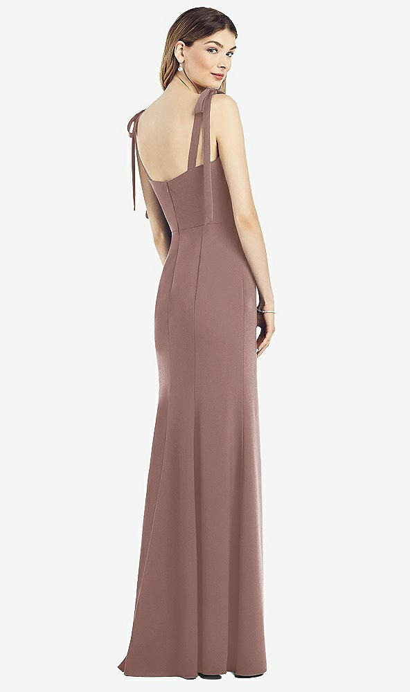 Back View - Sienna Flat Tie-Shoulder Crepe Trumpet Gown with Front Slit