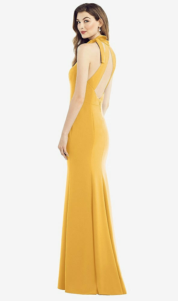 Front View - NYC Yellow Bow-Neck Open-Back Trumpet Gown