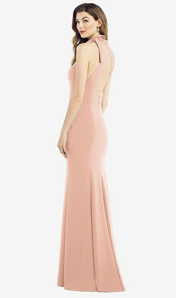 Front View - Pale Peach Bow-Neck Open-Back Trumpet Gown