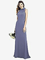 Alt View 1 Thumbnail - French Blue Bow-Neck Open-Back Trumpet Gown