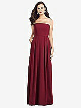 Front View Thumbnail - Burgundy Strapless Pleated Skirt Crepe Dress with Pockets
