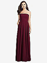 Front View Thumbnail - Cabernet Strapless Pleated Skirt Crepe Dress with Pockets
