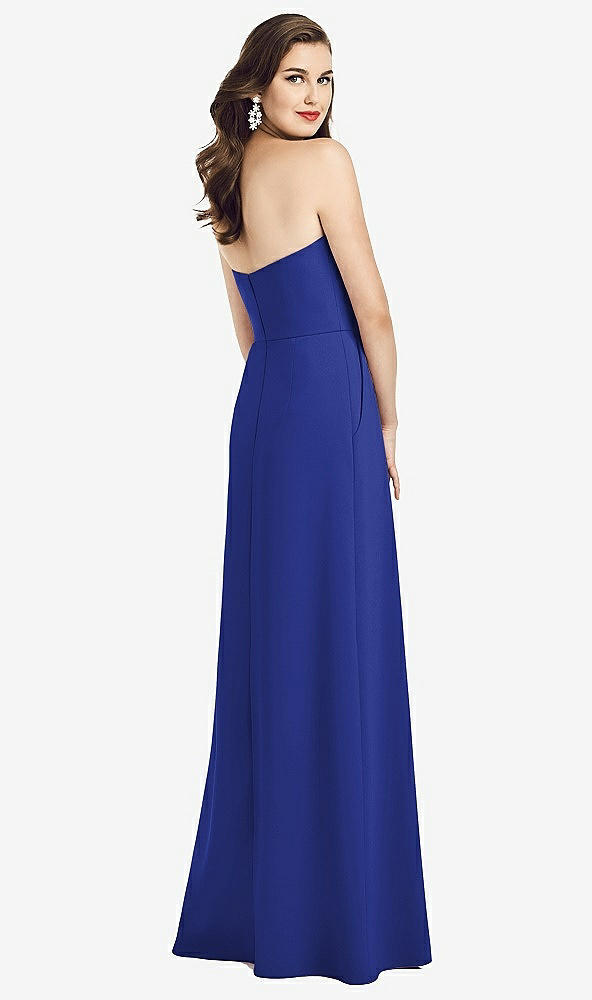 Back View - Cobalt Blue Strapless Pleated Skirt Crepe Dress with Pockets