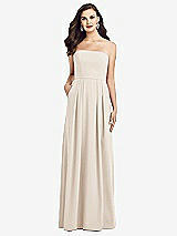 Front View Thumbnail - Oat Strapless Pleated Skirt Crepe Dress with Pockets