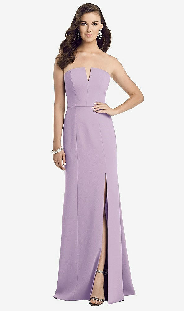 Front View - Pale Purple Strapless Notch Crepe Gown with Front Slit