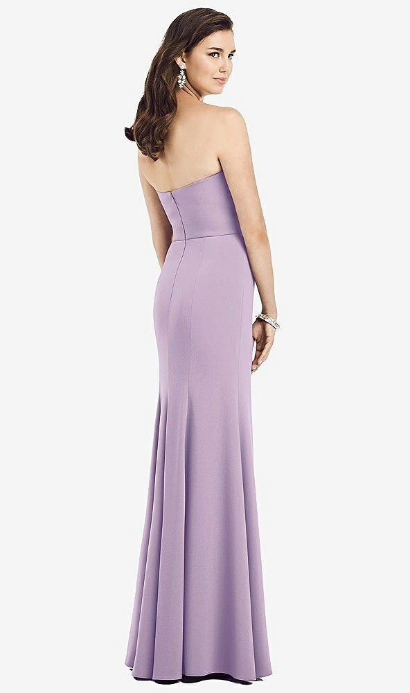 Back View - Pale Purple Strapless Notch Crepe Gown with Front Slit