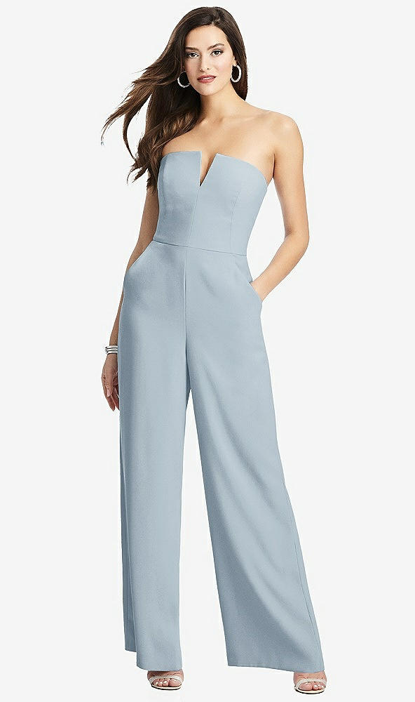 Front View - Mist Strapless Notch Crepe Jumpsuit with Pockets