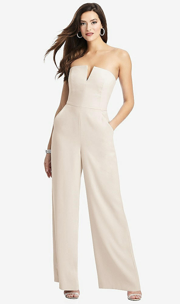 Front View - Oat Strapless Notch Crepe Jumpsuit with Pockets