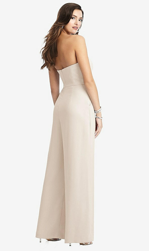 Back View - Oat Strapless Notch Crepe Jumpsuit with Pockets
