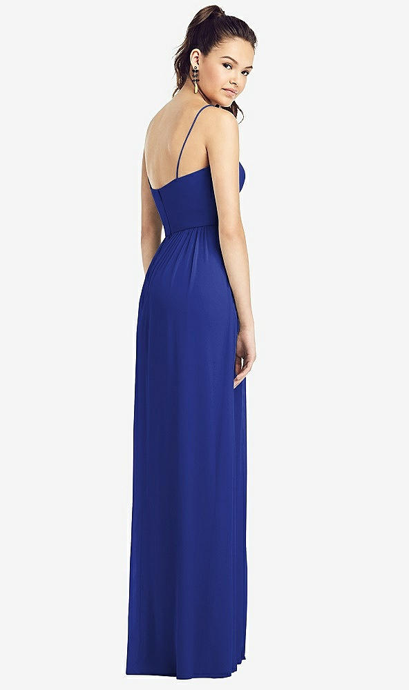 Back View - Cobalt Blue Slim Spaghetti Strap Chiffon Dress with Front Slit 