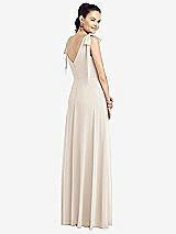 Rear View Thumbnail - Oat Bow-Shoulder V-Back Chiffon Gown with Front Slit