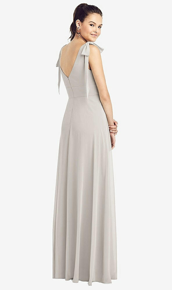 Back View - Oyster Bow-Shoulder V-Back Chiffon Gown with Front Slit