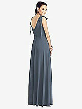 Rear View Thumbnail - Silverstone Bow-Shoulder V-Back Chiffon Gown with Front Slit