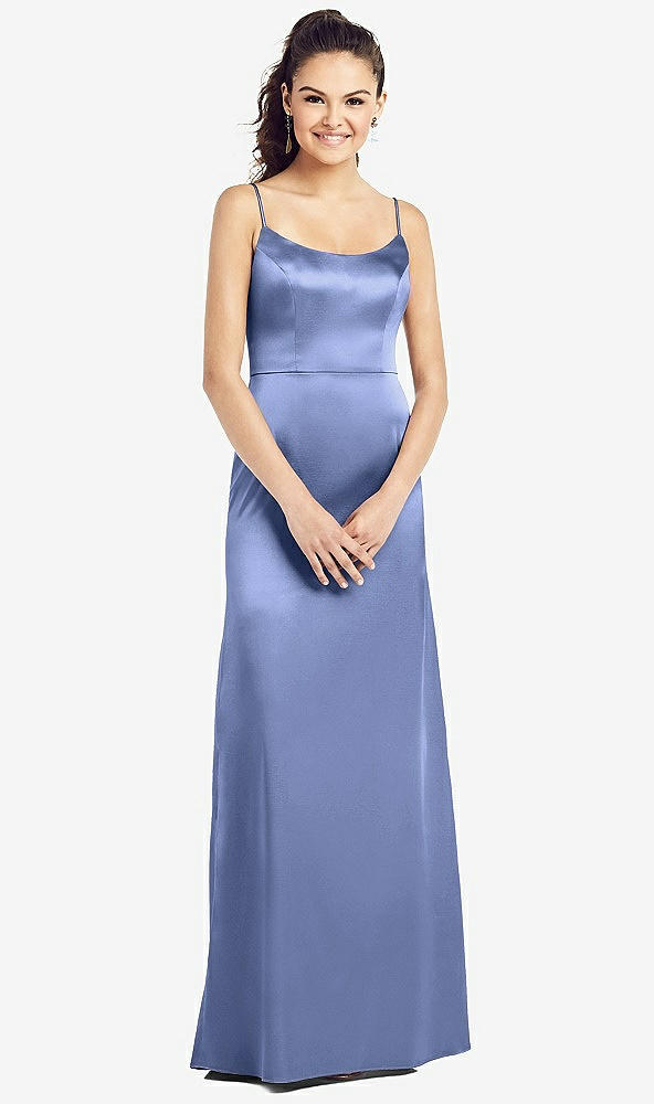Front View - Periwinkle - PANTONE Serenity Slim Spaghetti Strap V-Back Trumpet Gown