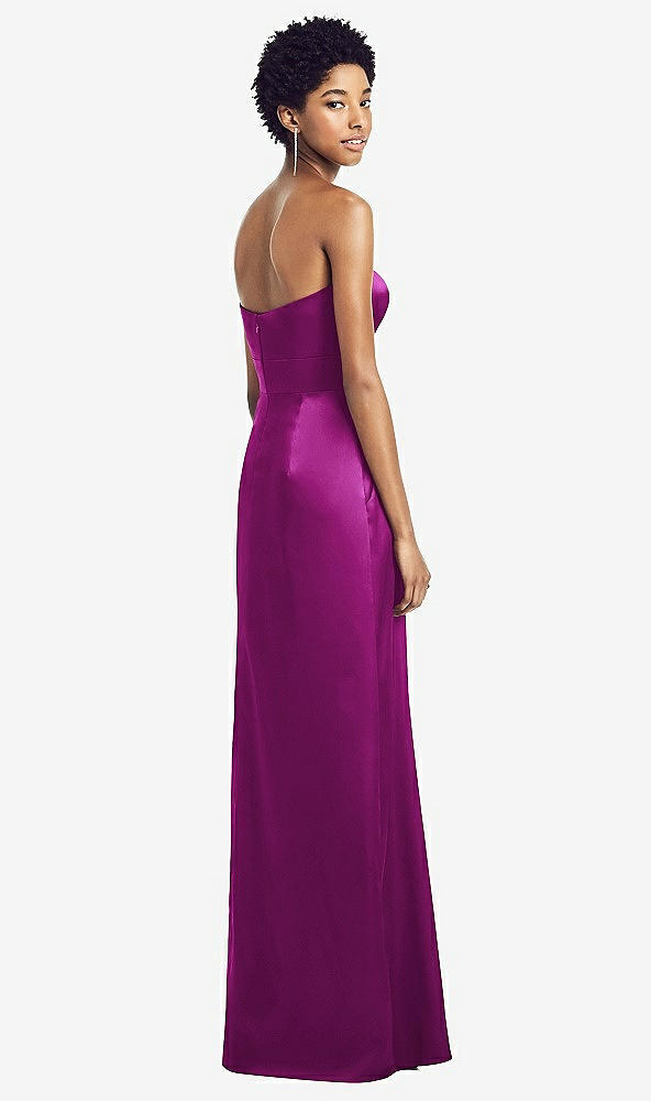 Back View - Persian Plum Sweetheart Strapless Pleated Skirt Dress with Pockets