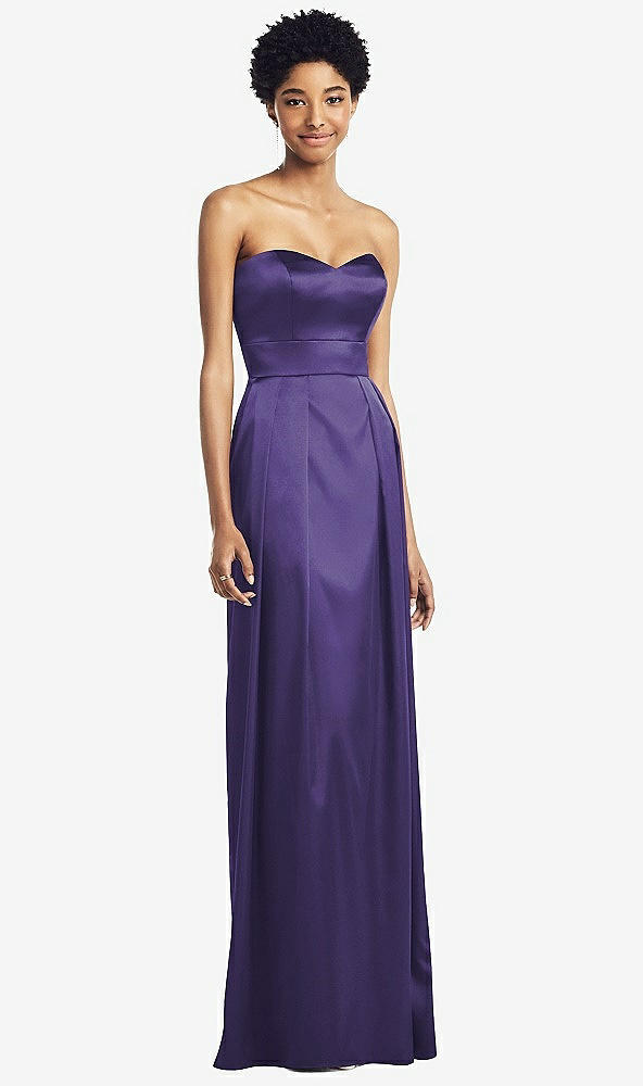 Front View - Regalia - PANTONE Ultra Violet Sweetheart Strapless Pleated Skirt Dress with Pockets