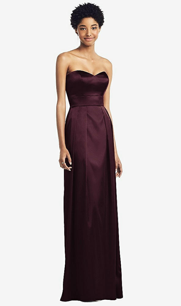 Front View - Bordeaux Sweetheart Strapless Pleated Skirt Dress with Pockets