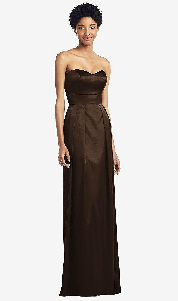 Front View - Espresso Sweetheart Strapless Pleated Skirt Dress with Pockets