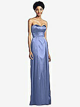 Front View Thumbnail - Periwinkle - PANTONE Serenity Sweetheart Strapless Pleated Skirt Dress with Pockets