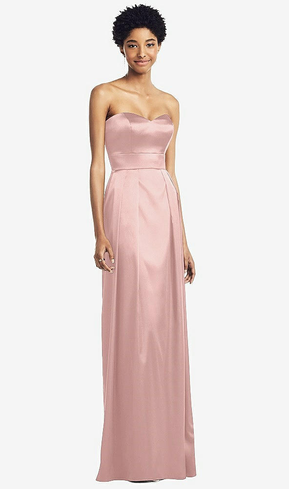Front View - Rose - PANTONE Rose Quartz Sweetheart Strapless Pleated Skirt Dress with Pockets
