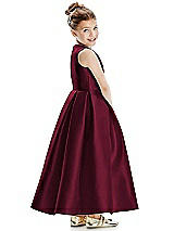 Rear View Thumbnail - Cabernet Faux Wrap Pleated Skirt Satin Twill Flower Girl Dress with Bow