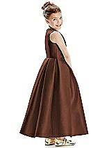 Rear View Thumbnail - Cognac Faux Wrap Pleated Skirt Satin Twill Flower Girl Dress with Bow