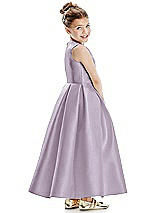 Rear View Thumbnail - Lilac Haze Faux Wrap Pleated Skirt Satin Twill Flower Girl Dress with Bow