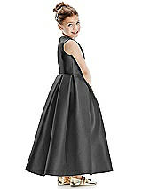 Rear View Thumbnail - Pewter Faux Wrap Pleated Skirt Satin Twill Flower Girl Dress with Bow