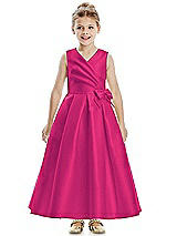 Front View Thumbnail - Think Pink Faux Wrap Pleated Skirt Satin Twill Flower Girl Dress with Bow