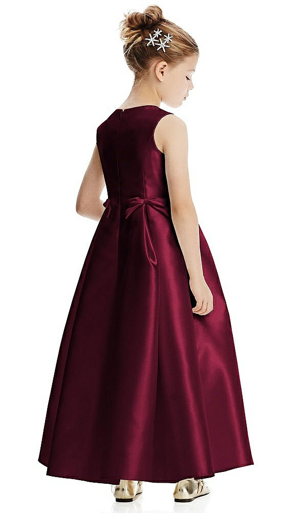 Back View - Cabernet Princess Line Satin Twill Flower Girl Dress with Bows