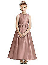 Front View Thumbnail - Neu Nude Princess Line Satin Twill Flower Girl Dress with Bows