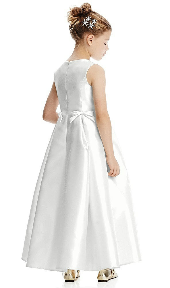 Back View - White Princess Line Satin Twill Flower Girl Dress with Bows