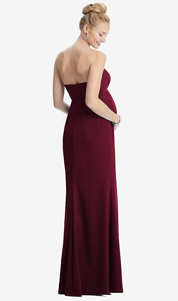 Back View - Cabernet Strapless Crepe Maternity Dress with Trumpet Skirt