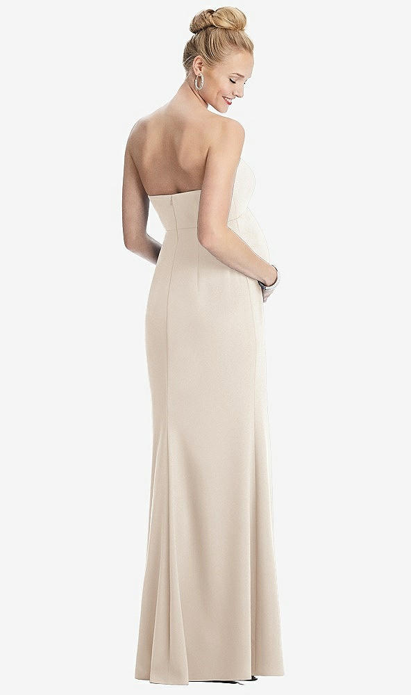 Back View - Oat Strapless Crepe Maternity Dress with Trumpet Skirt