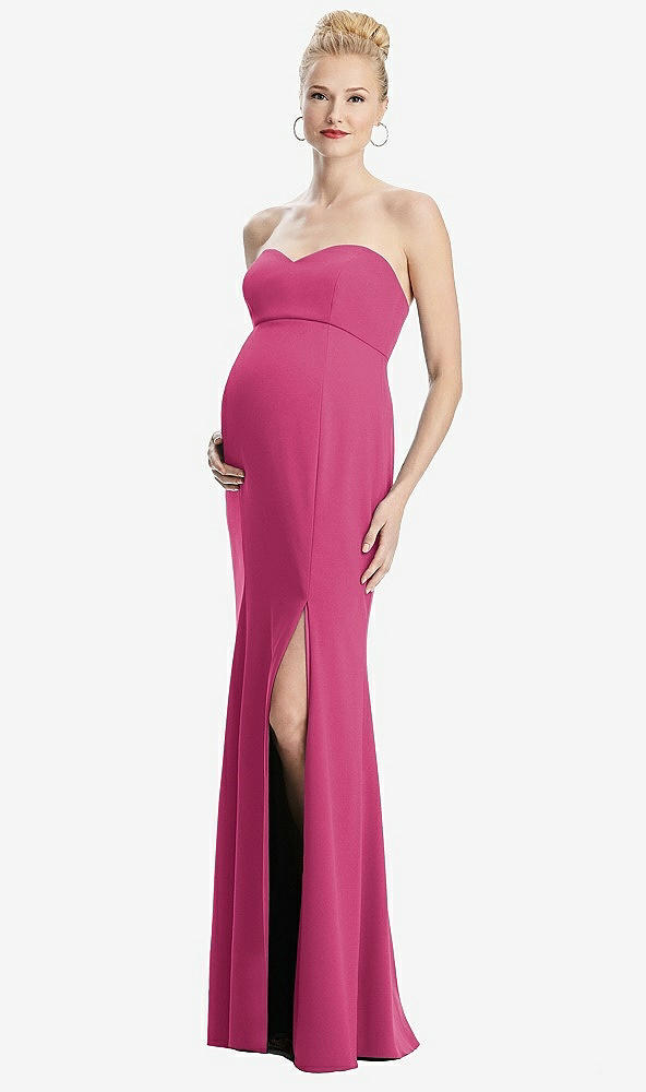 Front View - Tea Rose Strapless Crepe Maternity Dress with Trumpet Skirt
