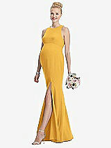 Front View Thumbnail - NYC Yellow Sleeveless Halter Maternity Dress with Front Slit
